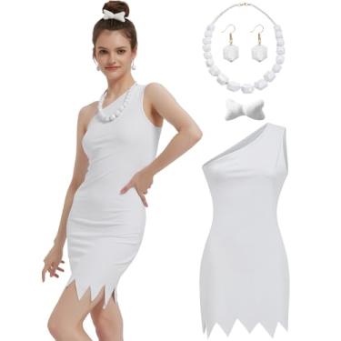 Imagem de KaKaxi Sexy Halloween Costumes for Women Wilma Flintstone Costume Adult Couples Family Dress with Necklace Accessories,L