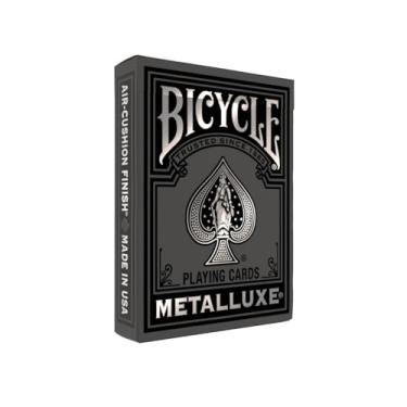 Imagem de Bicycle Baralho Metalluxe preto e prateado – Deck metálico premium – Tamanho clássico de pôquer, design de luxo colecionável, ótimo para noite de jogos, presentes e meias