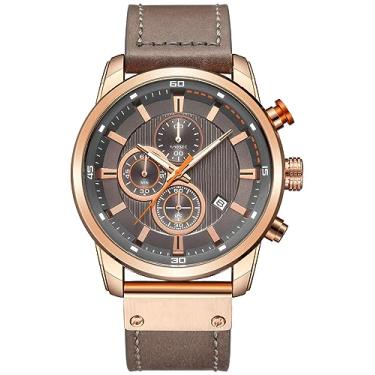 Imagem de FANMIS Relógio masculino esportivo analógico militar de quartzo, cronógrafo, clássico, casual, negócios, à prova d'água, relógio de pulso multifuncional com pulseira de couro, Cinza rosa, Relógio de quartzo, cronógrafo