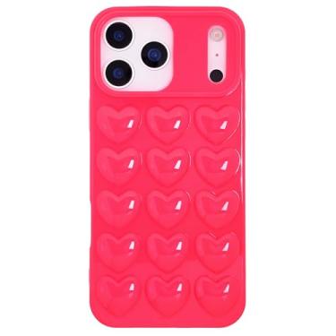 Imagem de DMaos Compatível com capa de iPhone Air para mulheres, capa de gel Kawaii, coração bolha pop 3D, bonito feminino para iPhoneAir 6,5 polegadas - rosa choque