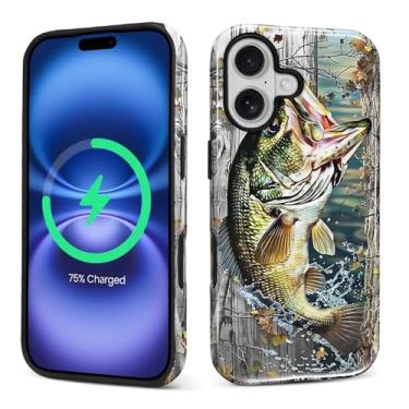 Imagem de CARLOCA Compatível com capas para iPhone 17 2 em 1 de silicone brilhante para MagSafe oferece proteção abrangente para iPhone 17 com design de árvore de camuflagem de cerca de madeira de peixe