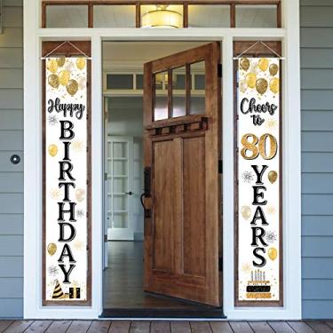 Imagem de LASKYER Happy 80th Birthday Door Banner – Cheers to 80 Years Old Birthday Painel de fundo para porta da porta da frente, decorações de festa de aniversário de 80 anos.