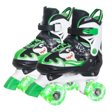 Imagem de Patins para meninas, meninos, crianças, verde, 4 tamanhos, ajustáveis, patins com rodas iluminadas, seguros e divertidos, patins iluminadores para crianças pequenas, ambientes internos e externos M