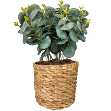 Imagem de Planta Eucalipto Artificial Com Vaso Palha Completo Arranjo - Flor Imp