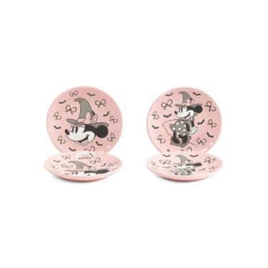Imagem de Zrike Brands Pratos de aperitivo de cerâmica Minnie Pink Witch, design de Halloween, 15 cm, conjunto de 4