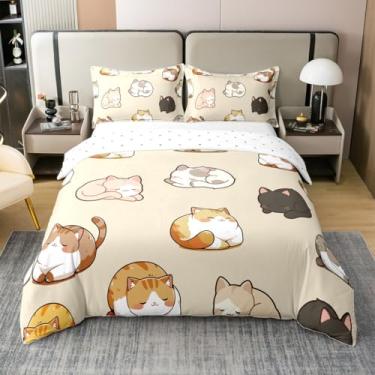 Imagem de Capa de edredom de gato fofo, 100% algodão, tamanho Queen, desenho animado, animais de estimação, decoração de quarto de crianças, meninas, meninos, mulheres, conjunto de cama kawaii, gatinho gordo