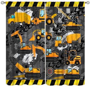 Imagem de wlsgdsg Cortina blackout de carro com desenho animado, para meninos e crianças, trator amarelo, escavadeira, cortinas, pano, farbic cozinha, quarto, café, sala de jantar, escritório, sala de estar