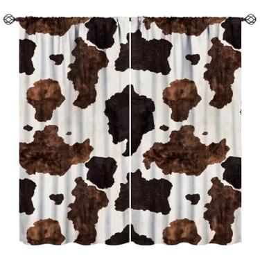 Imagem de YCness Cortinas com estampa de vaca Western Farmhouse rústico marrom vaca vaca impressa arte cortinas de janela para quarto sala de estar cozinha decoração conjunto de tecido 2 painéis 106 x 113 cm
