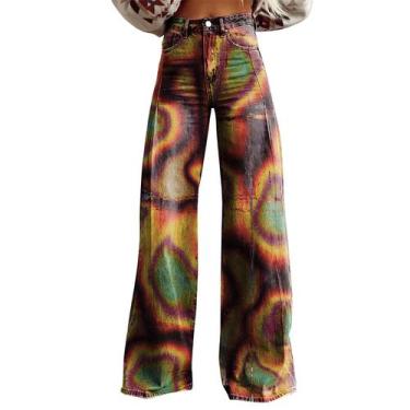 Imagem de Calças RTJTGXF com estampa floral vintage, perna larga, tamanho grande