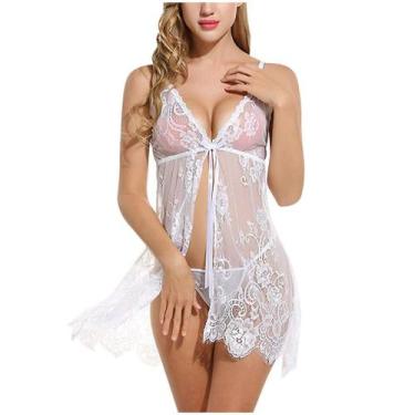 Imagem de Pijamas femininos de renda com cílios Halter Camisola Sexy Lingerie Ca