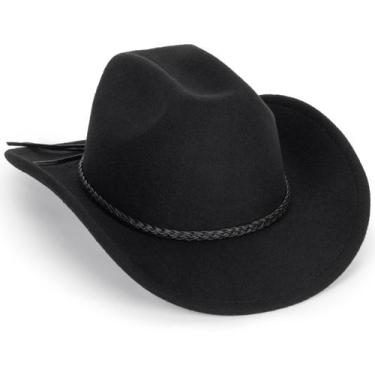 Imagem de Chapéu de cowboy Mealah Classic Western Wide Brim unissex preto