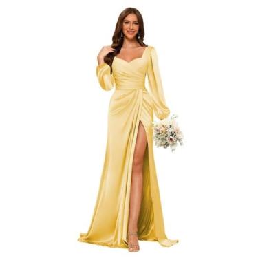 Imagem de Vestido de dama de honra Dessiny Simple Sweetheart Yellow Satin