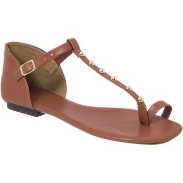 Imagem de Sandália Feminina Rasteira com Tira T e Aplicação Dourada Detalhe Dedo