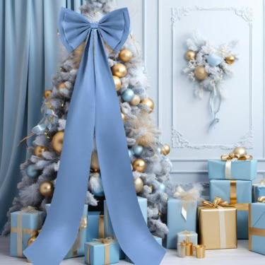 Imagem de Decoração de topo de árvore de Natal Giant Bow Dusty Blue - Wavwavw