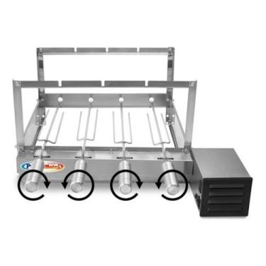 Imagem de Grill Giratório Gira Espeto p/ Churrasqueira 4 Espetos Inox Motor lado
