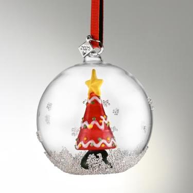 Imagem de Krisidiva Enfeite de Natal com bola de vidro transparente 2025, decoração de árvore moderna com fita vermelha (árvore de Natal)