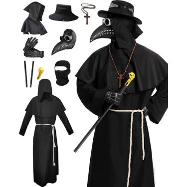 Imagem de Fooecor Fantasia de médico da peste, máscara de médico da peste para adultos, fantasia de Halloween para mulheres e homens, festa cosplay (adulto unissex)