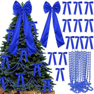 Imagem de Gejoy Conjunto de decoração de árvore de Natal, 30 peças de laços pequenos, 1 peça de enfeite de árvore grande de 119 x 39,9 cm, enfeites de guirlanda de cetim e contas de Natal, contas de Natal para