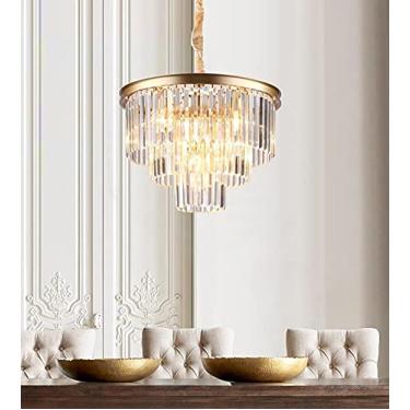 Imagem de Lustre moderno redondo dourado iluminação de cristal restaurante americano lâmpada de cristal lustre luminária lustre