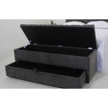 Imagem de Puff Baú Com Gaveta/Sapateira 120x50x45cm Na cor Cinza Escura (Guarda 
