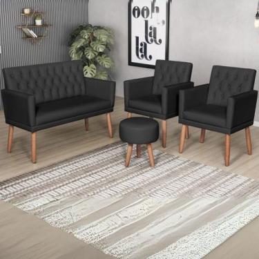 Imagem de Jogo 1 Namoradeira 2 Poltronas Capitone com Puff material sintético pa