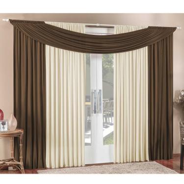 Imagem de Cortina Alana 3,00m x 2,50m Tabaco com Palha Tecido Malha Para Sala ou Quarto