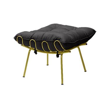 Imagem de Puff Decorativo Sala de Estar Abel Pés Dourado Veludo Preto - Gran Belo