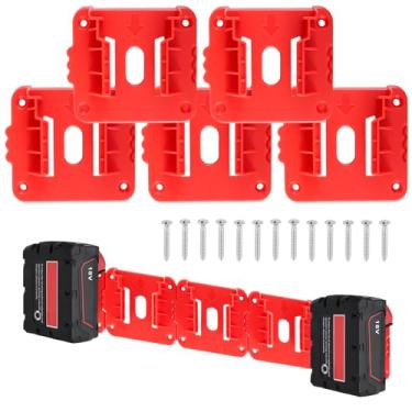Imagem de 5 peças de suporte de bateria compatível com bateria M18 18V montado na parede, suporte de armazenamento de bateria de plástico, suporte organizador de suspensão durável com parafuso para bateria