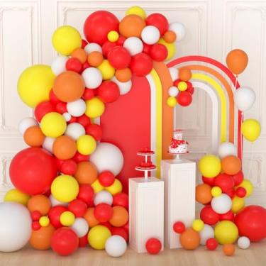 Imagem de Kit de arco de guirlanda de balão vermelho, amarelo, laranja, branco, 122 peças, balões de festa, vermelho, amarelo, laranja, para aniversário, casamento, dia dos namorados, Natal, outono, dia de ação