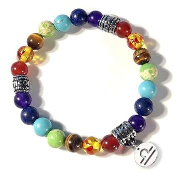 Imagem de PDOUSELF Pulseira de signo do zodíaco 7 chacras com pingente de signo do zodíaco, pulseira elástica de 12 constelações para mulheres, homens, amantes, joias, presente de aniversário, One Size, Pedra