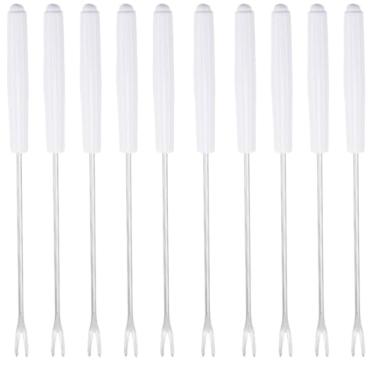 Imagem de Garfos de Fondue de Aço Inoxidável de 10 Pcs Alça Longa Resistente ao Calor Carne Assada Sobremesa de Chocolate Marshmallows de Queijo, 24CM " (Branco)