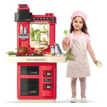 Imagem de Cozinha Infantil Menina Completa Pia Sai Água Brinquedo Rosa Fogãozinh