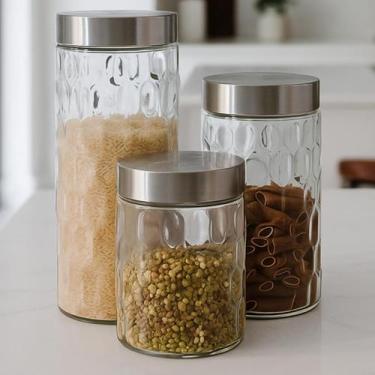 Imagem de Kit 3 Potes Porta Mantimentos Em Vidro Com Tampa Inox - ViLar Home