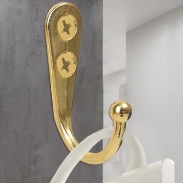Imagem de 5 conjuntos de ganchos pequenos para porta de parede com parafusos para pendurar casaco, saco, roupão, toalhas, chaves, cozinha, banheiro, acessórios (ouro)