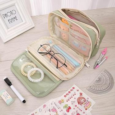 Imagem de Estojo de lona de grande capacidade - Bolsa organizadora estilosa durável: espaçosa para canetas e ganchos de crochê | Bolsa resistente-05