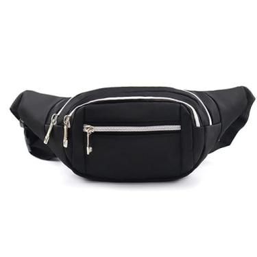 Imagem de Pochete para mulheres e homens, bolsa de cintura leve à prova d'água com bolsos com vários zíperes, mãos livres para viagens, corrida, caminhada – um presente prático e atencioso (preto)