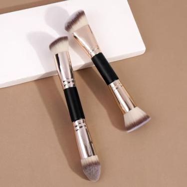 Imagem de 3 pincéis de maquiagem com capa, pincéis de ponta dupla, pincéis modeladores, para misturar líquidos, pós, corretivos, cosméticos, blush (preto dourado)