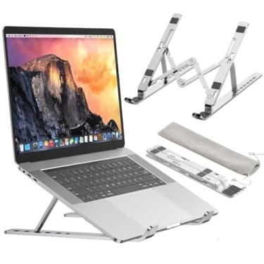 Imagem de Suporte para Notebook e Tablet em Alumínio Dobrável – Altura Ajustável com 6 Níveis, Portátil, Compatível com Modelos de 10" a 17", Base Ergonômica com Estojo de Transporte