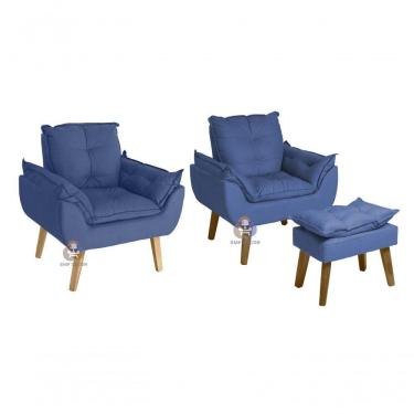 Imagem de Kit 02 Poltrona E Puff Opala Azul Marinho