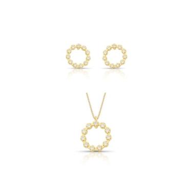 Imagem de Guymy Semijoias Conjunto Mandala com Colar e Brincos, Folheado a Ouro 18K, Zircônia, 45cm, Design Floral, Dourado