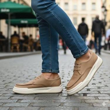 Imagem de Tênis Sider em Couro Legítimo Masculino Sola Alta Confortável Estilo Urbano-Masculino