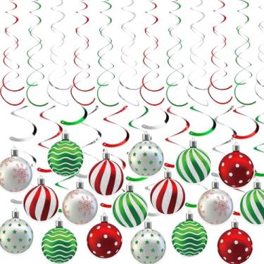 Imagem de 30 peças de decorações de Natal em espiral para pendurar no teto, bola de floco de neve, estrela, redemoinho, decoração de teto, para festas de Natal, Natal, Natal, Natal, Natal, verde, prata