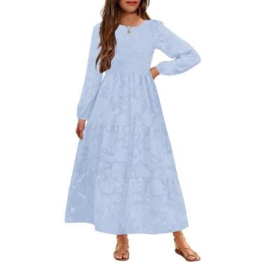 Imagem de Vestido maxi MITILLY para meninas azul claro floral de 6 a 12 anos