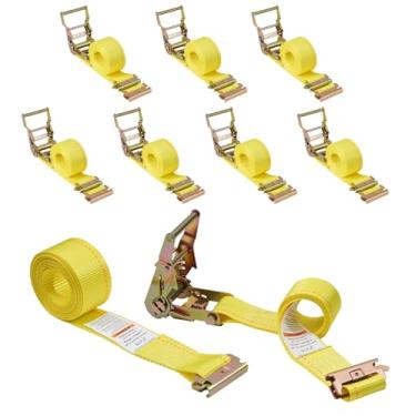 Imagem de Pacote com 8 tiras de catraca E-Track, resistência à ruptura de 2 kg, amarração E-Track de 5 cm x 38 cm - 5 polegadas x 39 cm com extremidade fixa de 4 pés e alças de catraca logística amarela