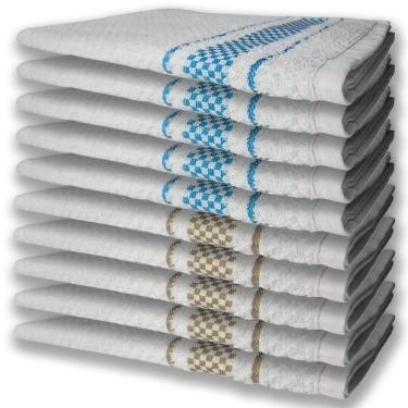 Imagem de 10 Panos De Prato Atoalhado Felpudo Premium 5 Azul 5 Marrom