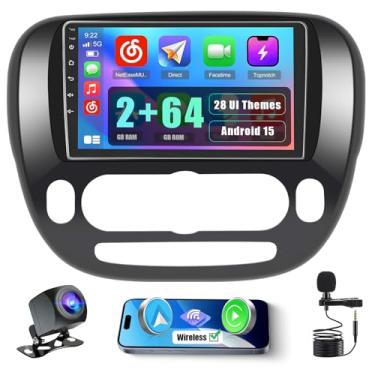Imagem de Inefala Rádio estéreo para carro Android 13 2 + 64 G para Kia Soul 2014-2017, tela sensível ao toque HD de 23 cm com CarPlay Android Auto, câmera de backup AHD, link espelhado, GPS, WiFi, FM RDS
