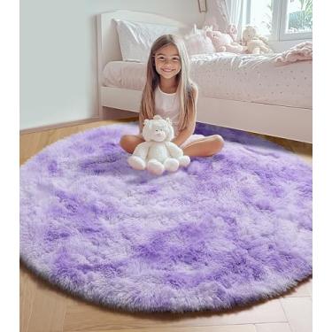 Imagem de ONASAR Tapete de área para quarto sala de estar 1,2 m, tapetes redondos peludos de pelúcia macia para decoração de casa de quarto de crianças, meninas, meninos, decoração de casa, tapete felpudo kawaii para berçário, tapete felpudo fofo para sala de jogos