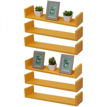 Imagem de Kit 6 Prateleiras U 60 X 10cm Amarela Suporte Invisível