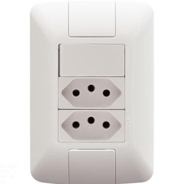 Imagem de Conjunto 4x2 Com 1 Interruptor Simples 6 A 250 V E 2 Tomadas 2p+t 10 A 250 V Aria Em Bran