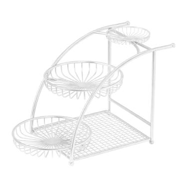 Imagem de Ioensy Cesta de frutas de 3 níveis, expositor de frutas decorativo em metal, organizador criativo para diversos itens, ideal para casa, hotel e sala de, Branco